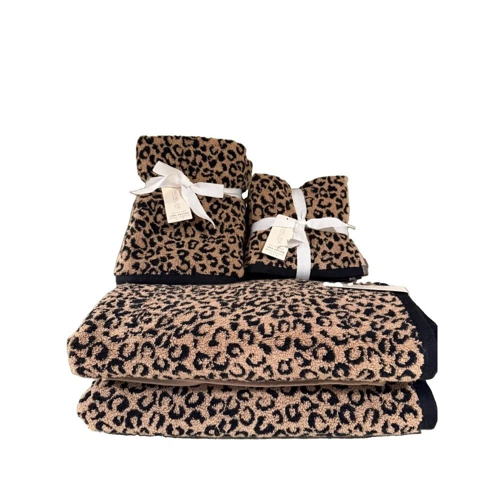 Set 8 Rachel Zoe Leopard Cheetah Animal Prints Bath Towel Set ~New ~